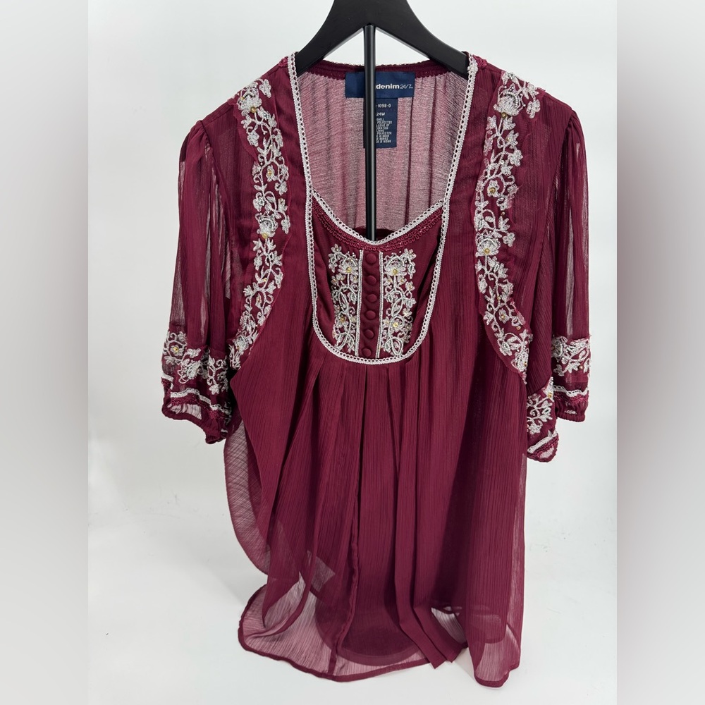 Maroon Embellished Sheer Denim24/7 Women’s 24W